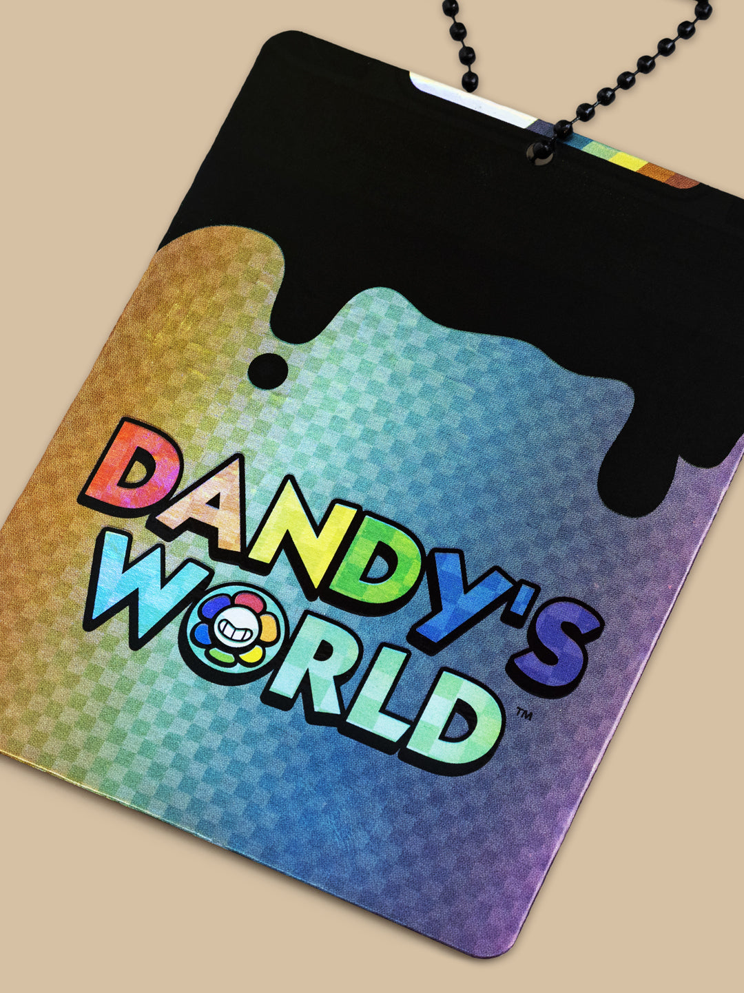 Colorful 'Dandy's World' logo on a gradient background with a necklace.
