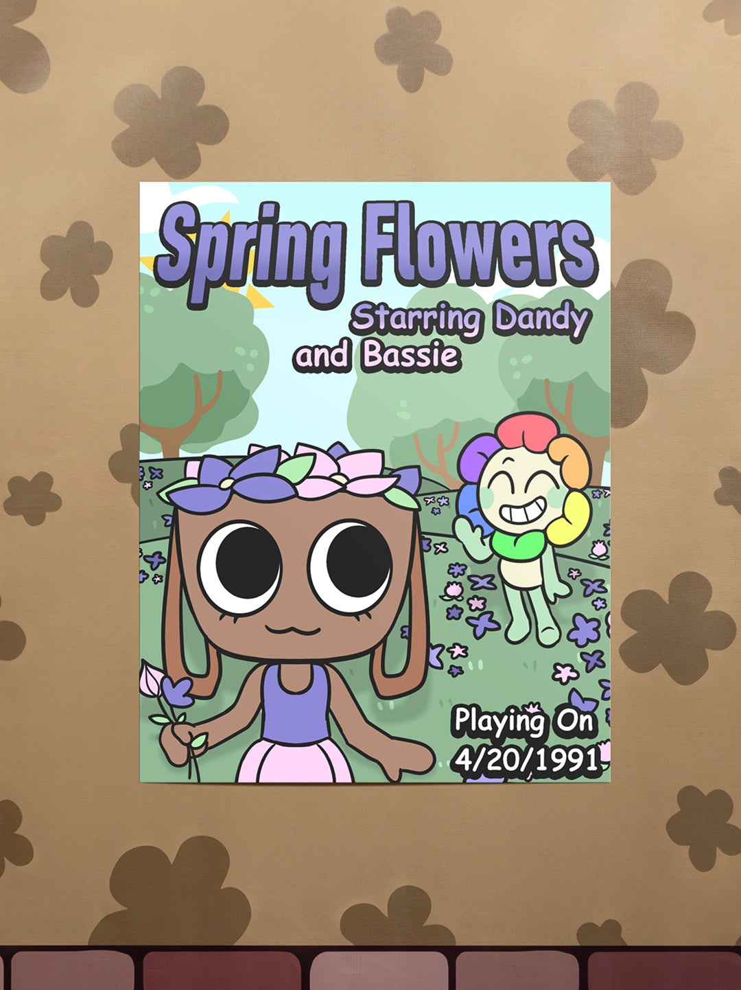 Cartoon characters Dandy and Bassie on a 'Spring Flowers' themed cover with a floral pattern.
