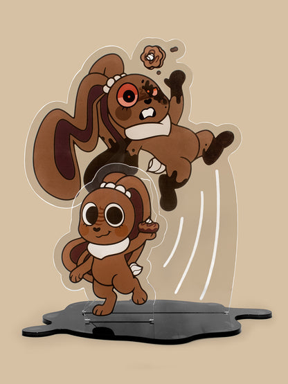 Cartoon bunny character on a beige background