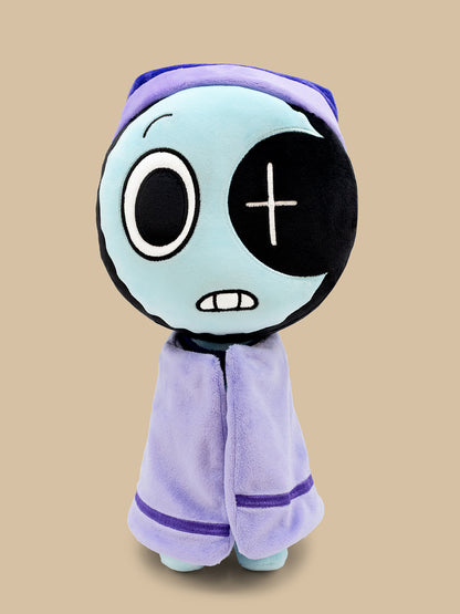 astro plush facing front holding blanket closed