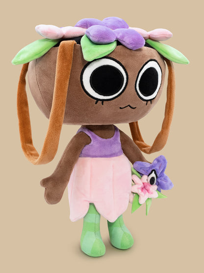 Plush toy with a plant-themed design on a beige background