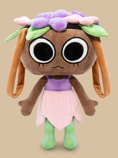 Plush toy with a flower crown on a beige background