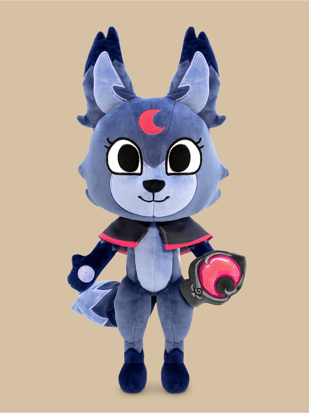 wolf character wearing cape holding charm facing forward