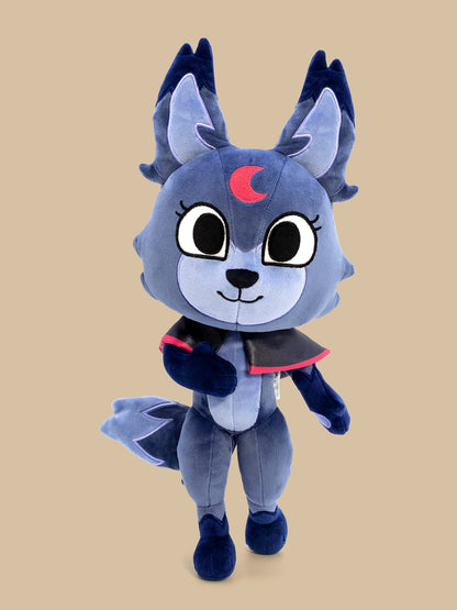 wolf character wearing cape holding hand up facing forward